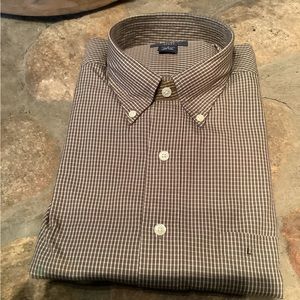 NEW,BROOKS Sport, Brown /White Check Size Large,Long Sleeve,100%cotton